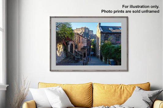 Edinburgh Vennel with Edinburgh Castle Cityscape Photo Print