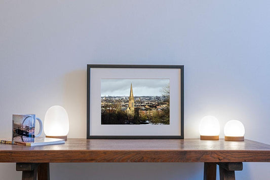 Queen's Park snowy landscape photo print in small frame on table