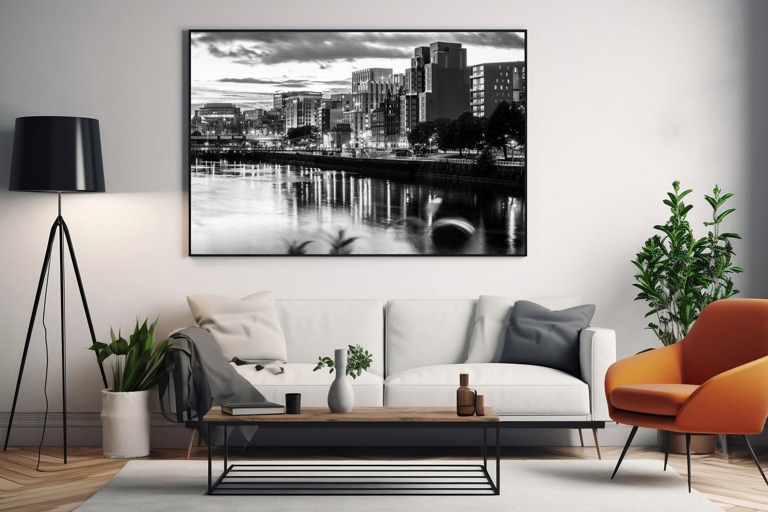 Black and White cityscape of Glasgow River Clyde on wall