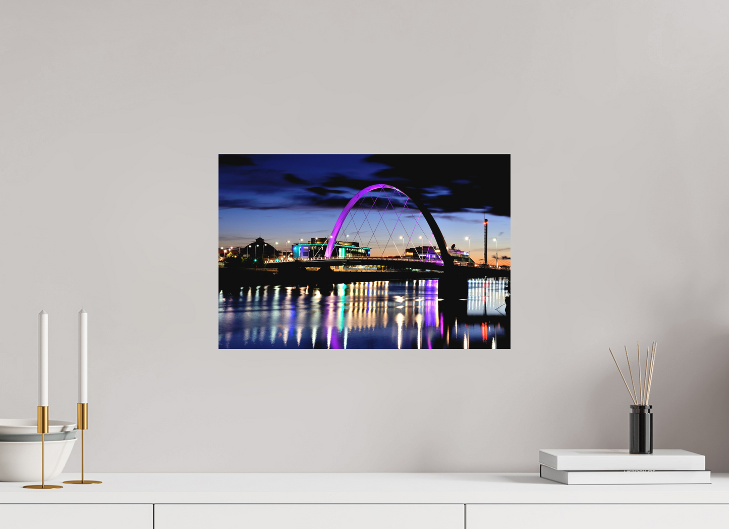 45 x 30 cm, Direct Print on Aluminium Dibond Glasgow Squinty Bridge at Night | Modern Scottish Cityscape Wall Art