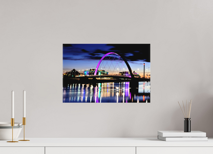 45 x 30 cm, Matte Canvas on Stretcher Frame Glasgow Squinty Bridge at Night | Modern Scottish Cityscape Wall Art