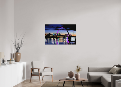 105 x 70 cm, Direct Print on Aluminium Dibond Glasgow Squinty Bridge at Night | Modern Scottish Cityscape Wall Art