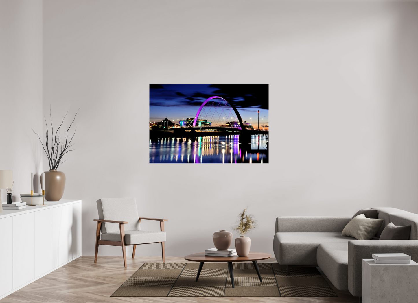 150 x 100 cm, Photo Print Under Acrylic Glass Glasgow Squinty Bridge at Night | Modern Scottish Cityscape Wall Art
