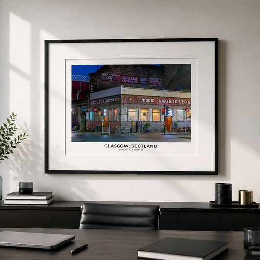 Glasgow Print, The Laurieston Bar, Famous Glasgow Pub at Night, Scotland Wall Art