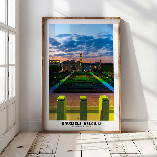 Brussels Print, Belgium Travel Photography, Mont des Arts, Kunstberg, Colourful Sunset Vertical Wall Art