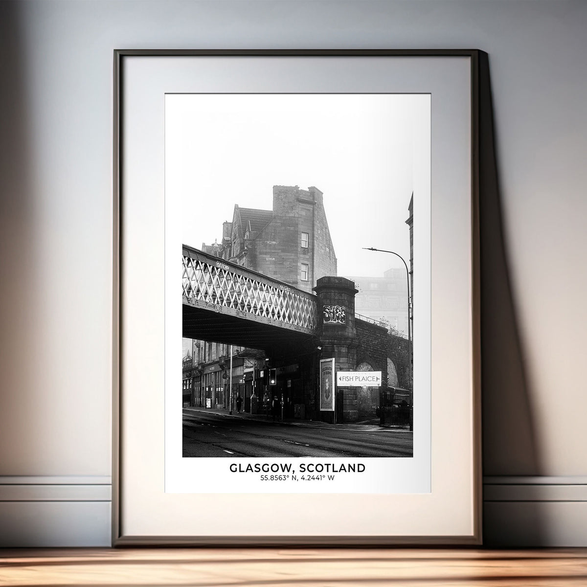 Glasgow Saltmarket Print, Black and White Photo With Map Coordinates