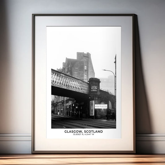 Glasgow Saltmarket Print, Black and White Photo With Map Coordinates