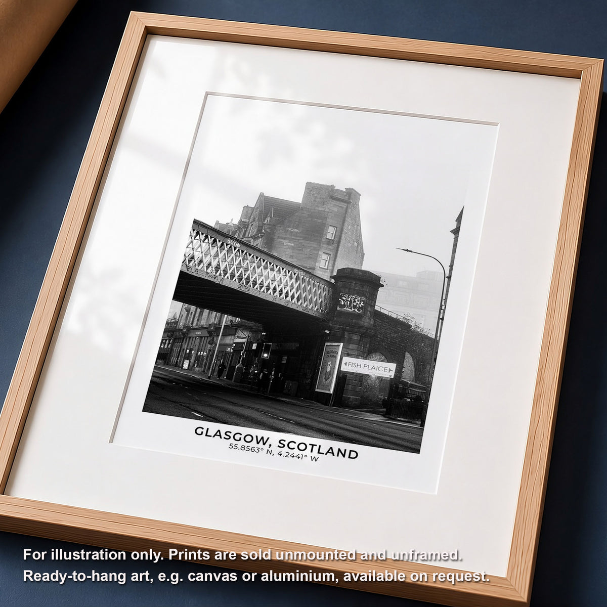 Glasgow Saltmarket Print, Black and White Photo With Map Coordinates