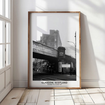 Glasgow Saltmarket Print, Black and White Photo With Map Coordinates