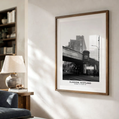 Glasgow Saltmarket Print, Black and White Photo With Map Coordinates