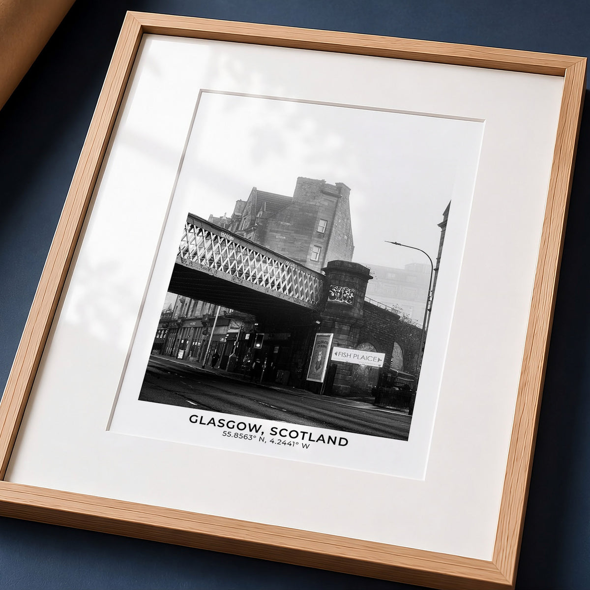 Glasgow Saltmarket Print, Black and White Photo With Map Coordinates
