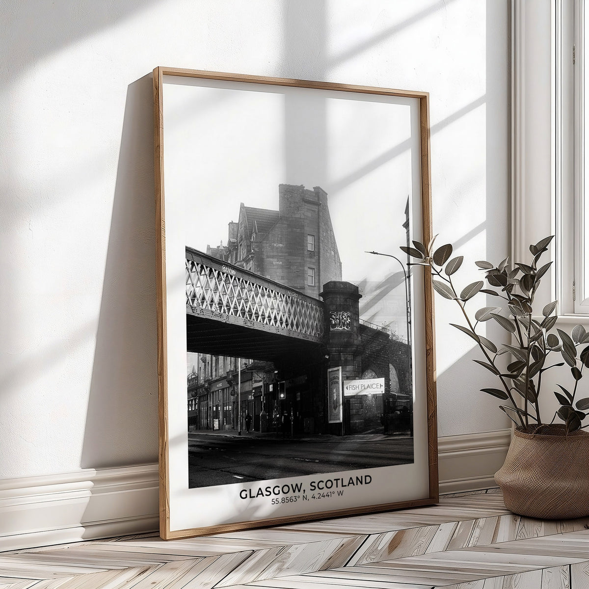 Glasgow Saltmarket Print, Black and White Photo With Map Coordinates