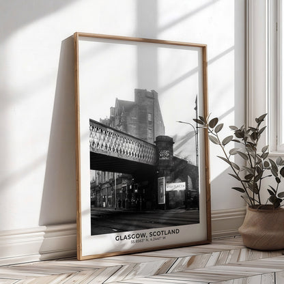 Glasgow Saltmarket Print, Black and White Photo With Map Coordinates