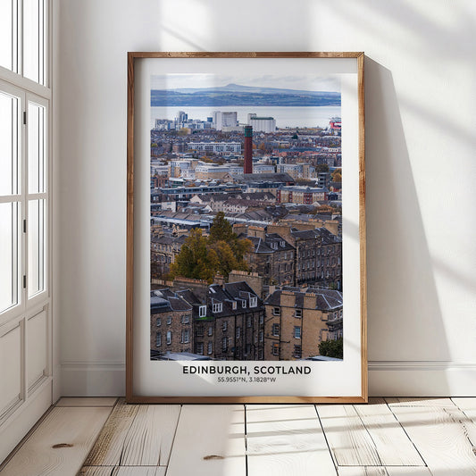Edinburgh Print With Map Coordinates, Calton Hill Cityscape, Vertical Wall Art