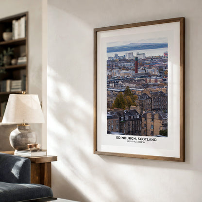 Edinburgh Print With Map Coordinates, Calton Hill Cityscape, Vertical Wall Art