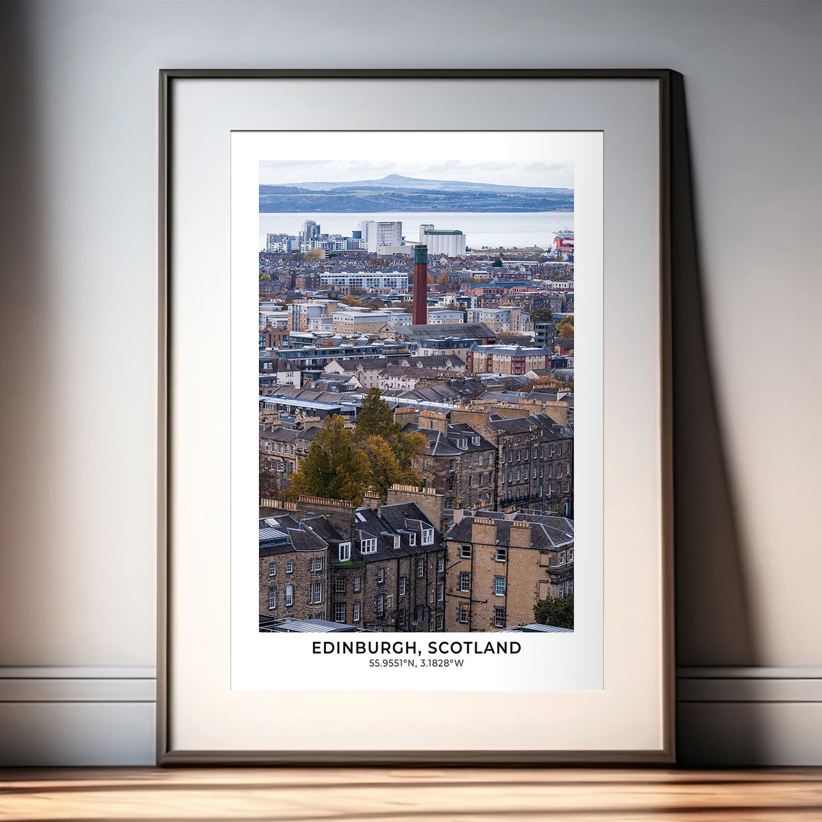 Edinburgh Print With Map Coordinates, Calton Hill Cityscape, Vertical Wall Art