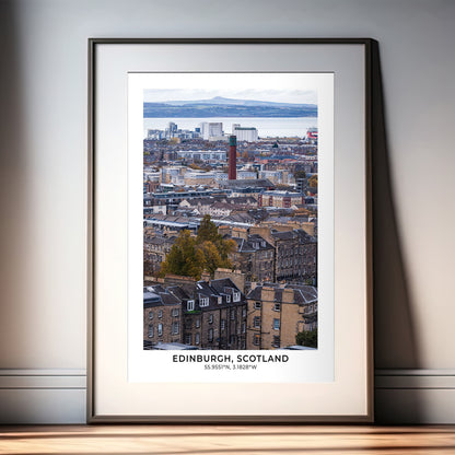 Edinburgh Print With Map Coordinates, Calton Hill Cityscape, Vertical Wall Art