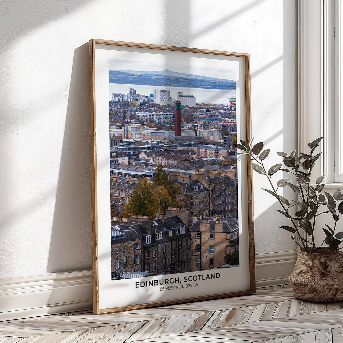 Edinburgh Print With Map Coordinates, Calton Hill Cityscape, Vertical Wall Art