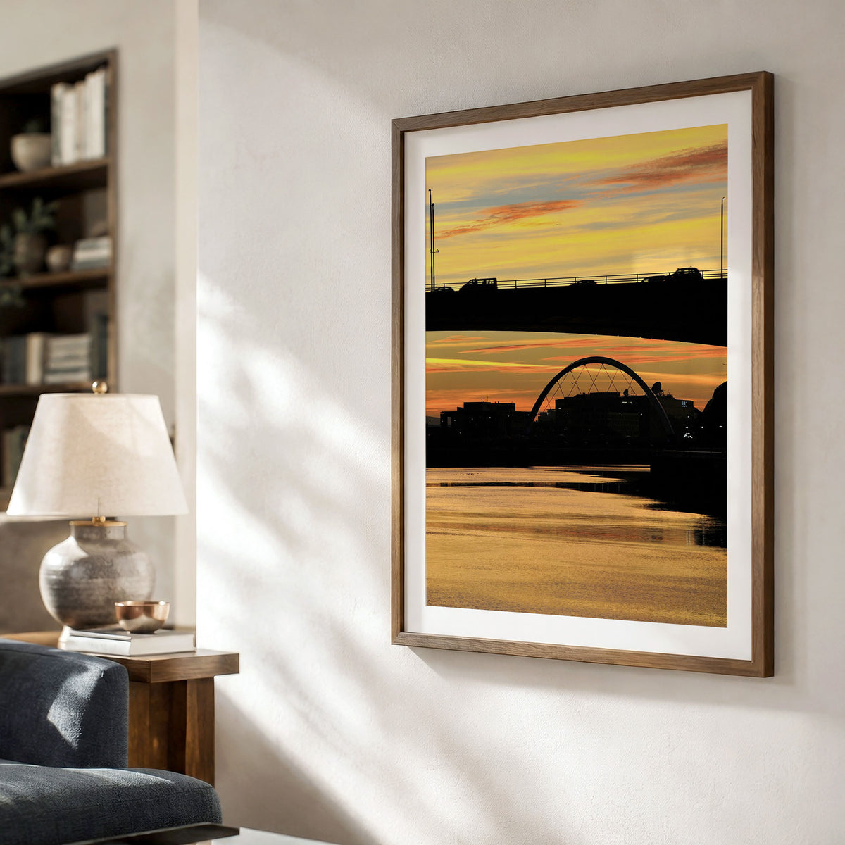 Glasgow Sunset Print, River Clyde Bridge Silhouette