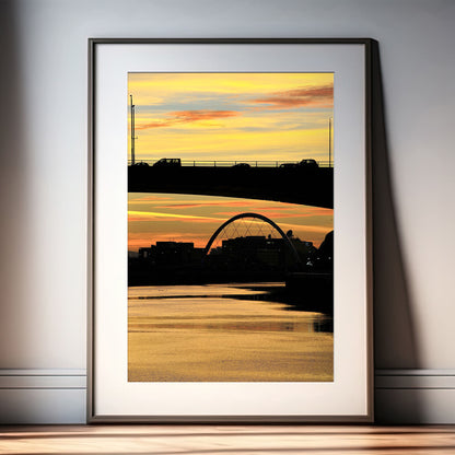 Glasgow Sunset Print, River Clyde Bridge Silhouette