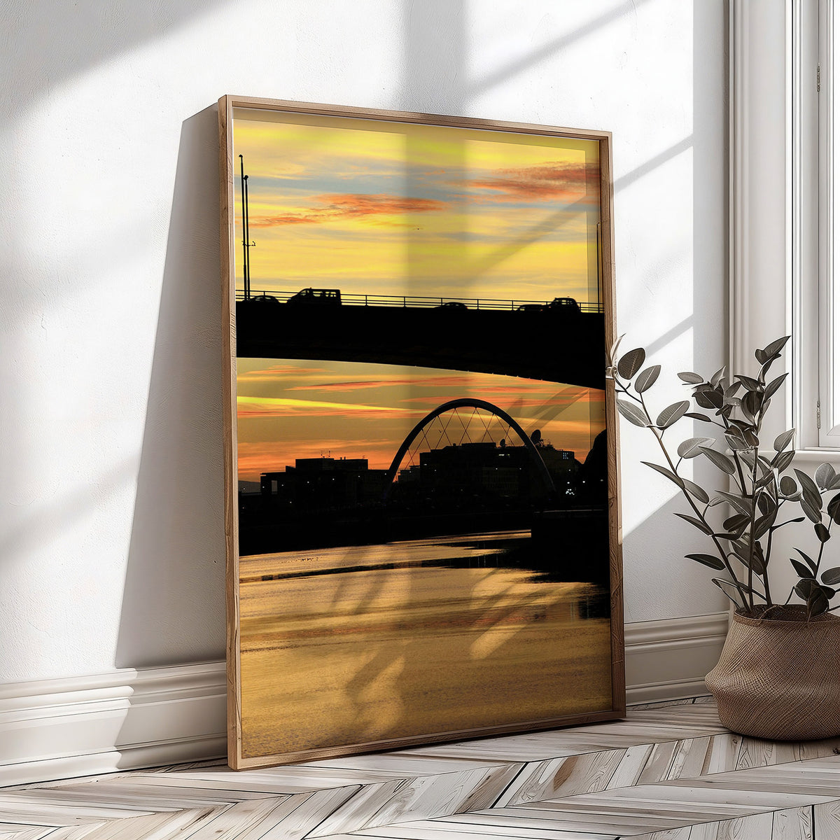 Glasgow Sunset Print, River Clyde Bridge Silhouette