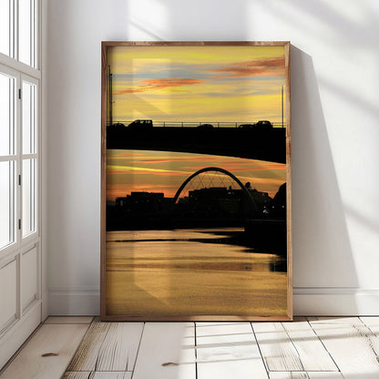 Glasgow Sunset Print, River Clyde Bridge Silhouette