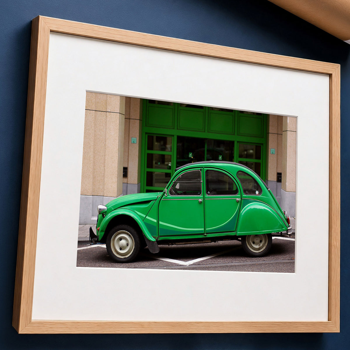 Green Classic Car Print, Vintage Citroen 2CV, Brussels Street Photography