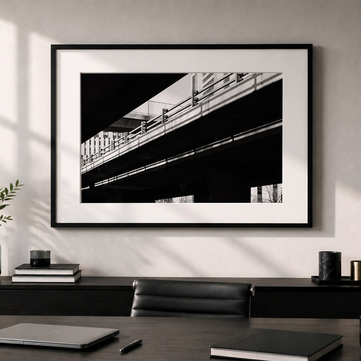 Glasgow Monochrome Print | Anderston Motorway Light & Shadow