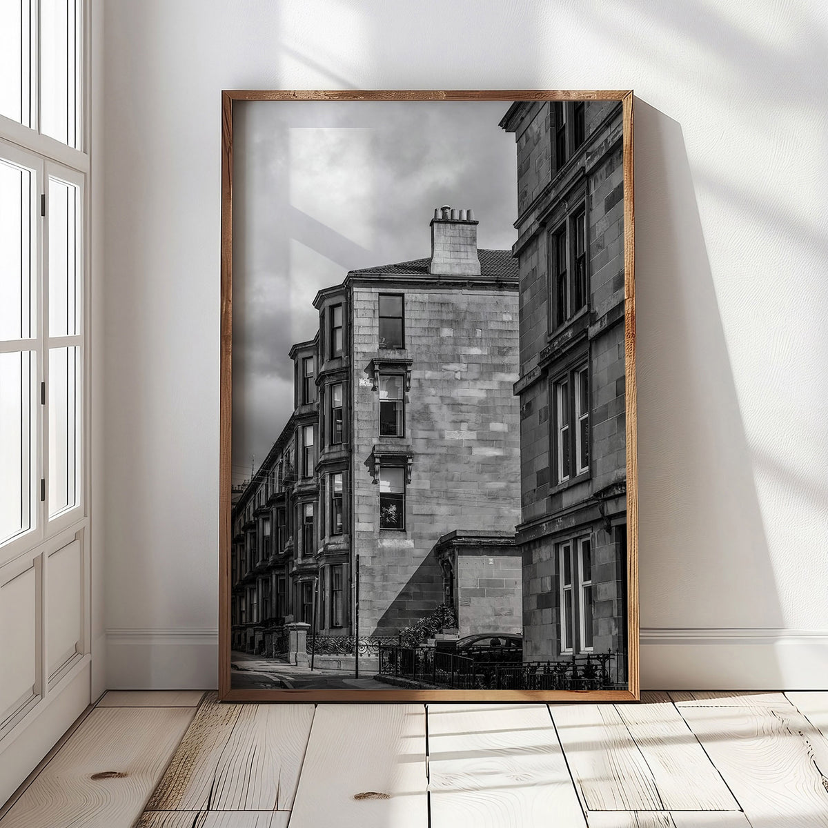 Glasgow Hillhead Vertical Print | Monochrome Tenement Architecture