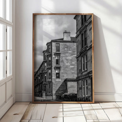 Glasgow Hillhead Vertical Print | Monochrome Tenement Architecture