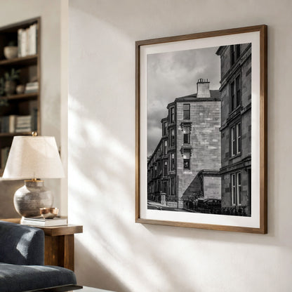 Glasgow Hillhead Vertical Print | Monochrome Tenement Architecture