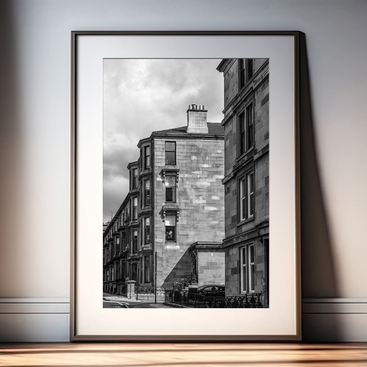 Glasgow Hillhead Vertical Print | Monochrome Tenement Architecture