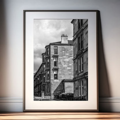 Glasgow Hillhead Vertical Print | Monochrome Tenement Architecture