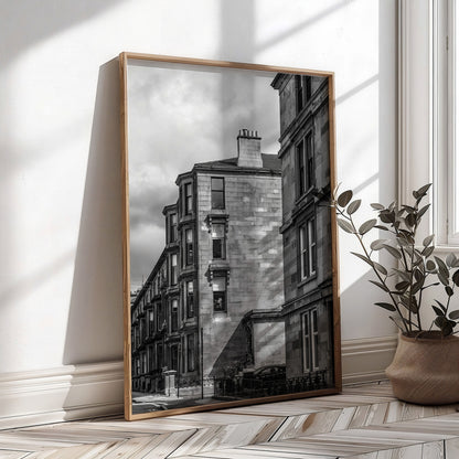 Glasgow Hillhead Vertical Print | Monochrome Tenement Architecture
