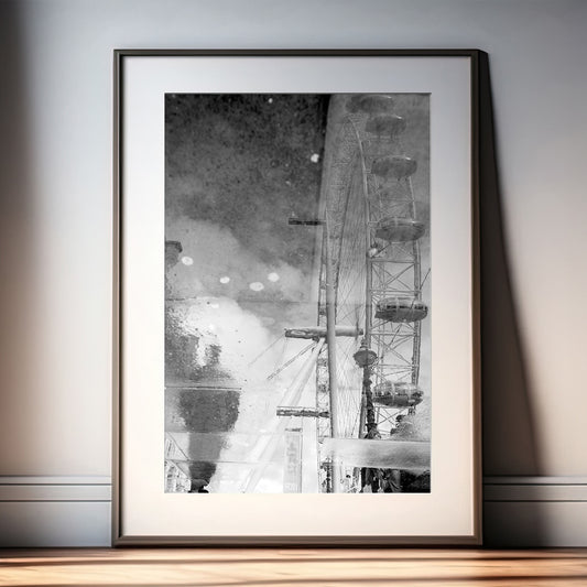London Eye Reflection Print | Millennium Wheel Monochrome