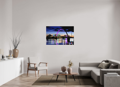 120 x 80 cm, Matte Canvas on Stretcher Frame Glasgow Squinty Bridge at Night | Modern Scottish Cityscape Wall Art