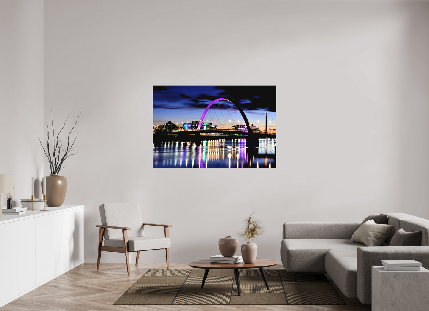 150 x 100 cm, Matte Canvas on Stretcher Frame Glasgow Squinty Bridge at Night | Modern Scottish Cityscape Wall Art