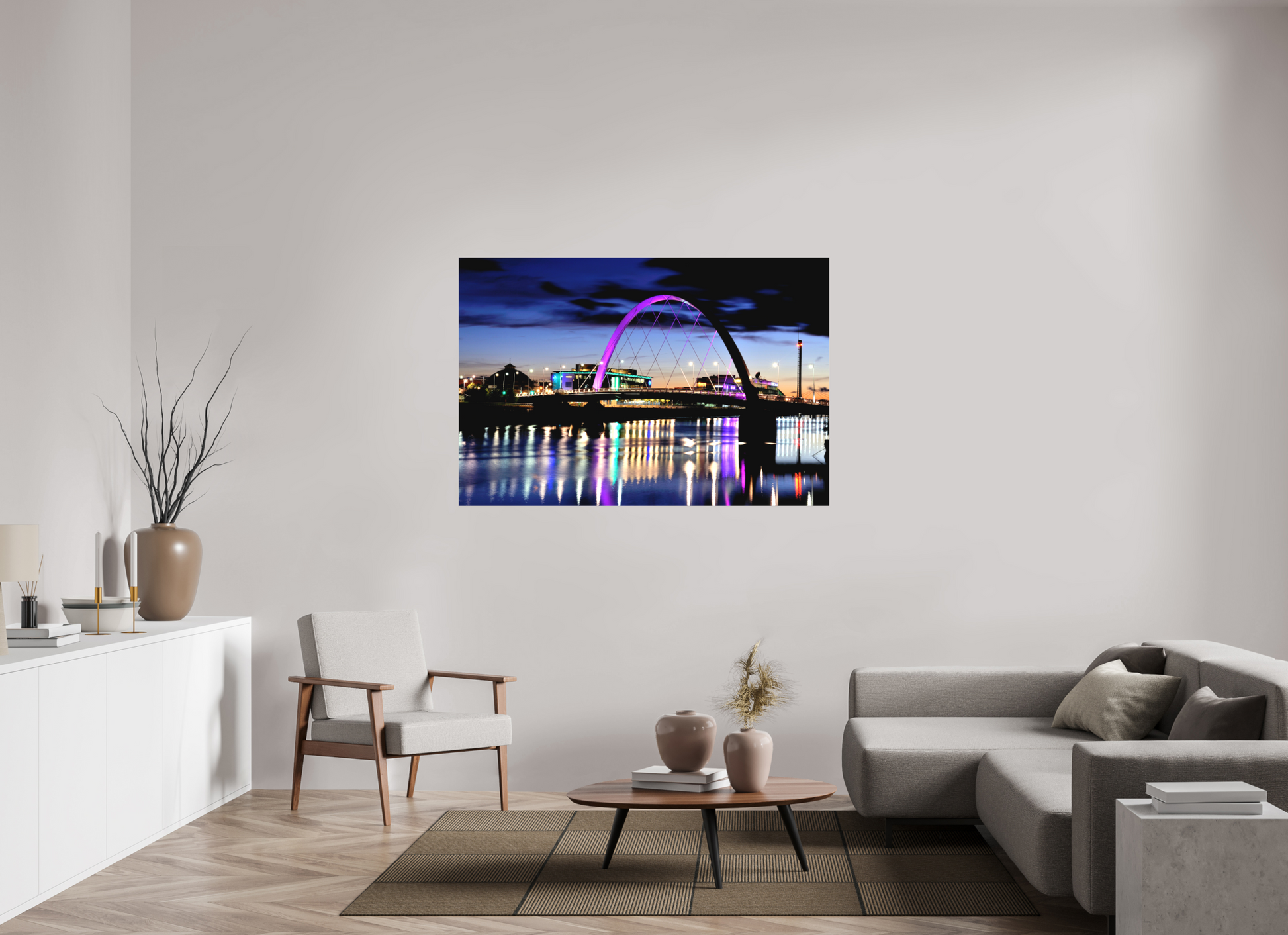 150 x 100 cm, Matte Canvas on Stretcher Frame Glasgow Squinty Bridge at Night | Modern Scottish Cityscape Wall Art