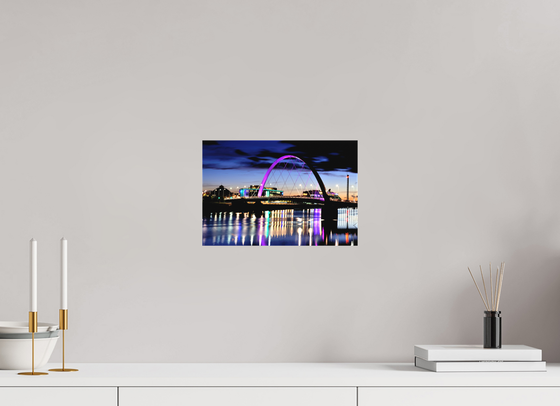 30 x 20 cm, Matte Canvas on Stretcher Frame Glasgow Squinty Bridge at Night | Modern Scottish Cityscape Wall Art