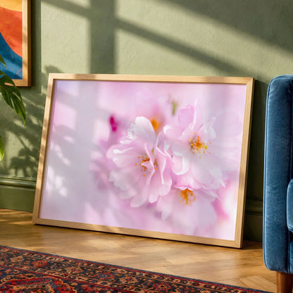 Cherry Blossom Botanical Print | Pink Floral Macro Photo
