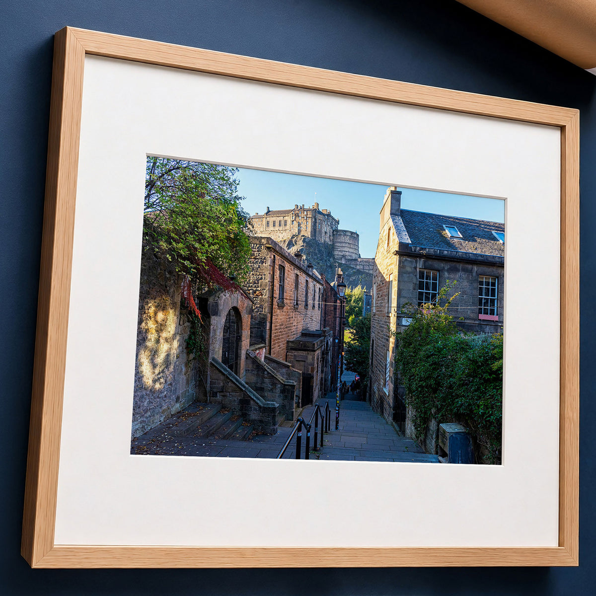 Edinburgh Vennel with Edinburgh Castle Cityscape Photo Print