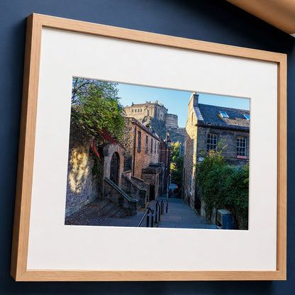 Edinburgh Vennel with Edinburgh Castle Cityscape Photo Print