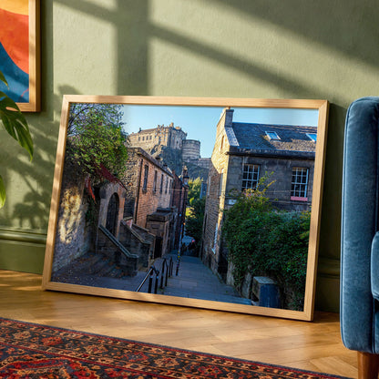 Edinburgh Vennel with Edinburgh Castle Cityscape Photo Print