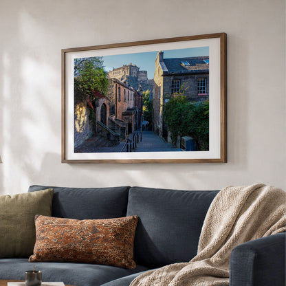 Edinburgh Vennel with Edinburgh Castle Cityscape Photo Print