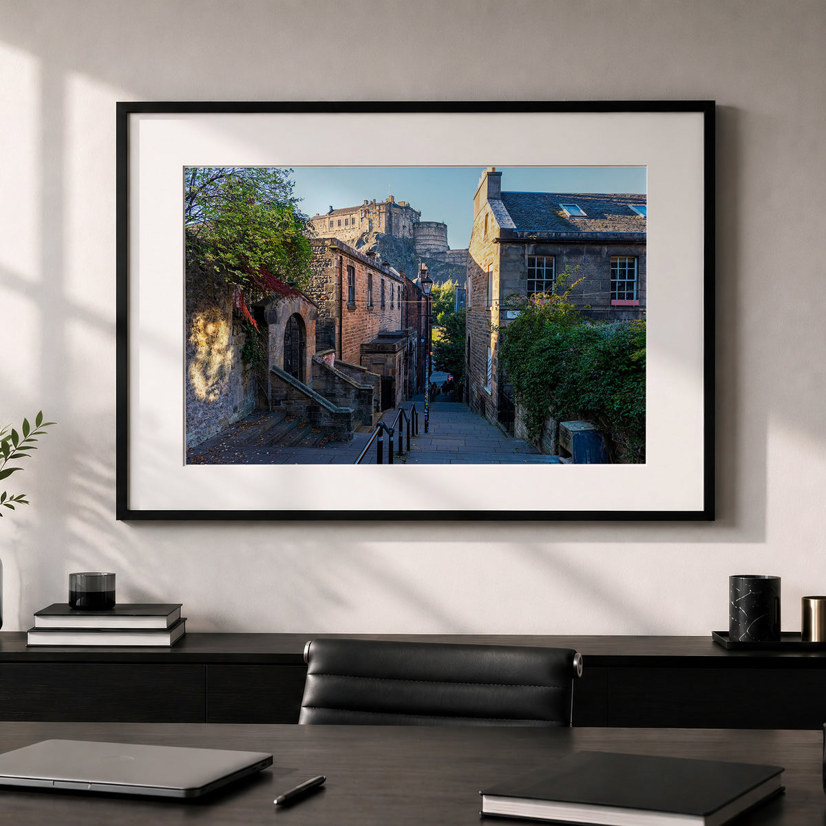 Edinburgh Vennel with Edinburgh Castle Cityscape Photo Print