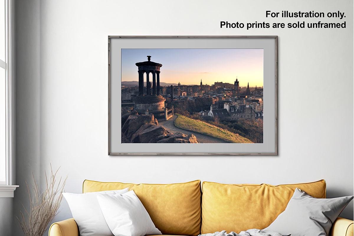Edinburgh Calton Hill Cityscape in frame on wall