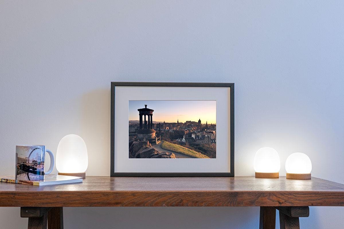 Edinburgh Calton Hill Cityscape in small frame on table 