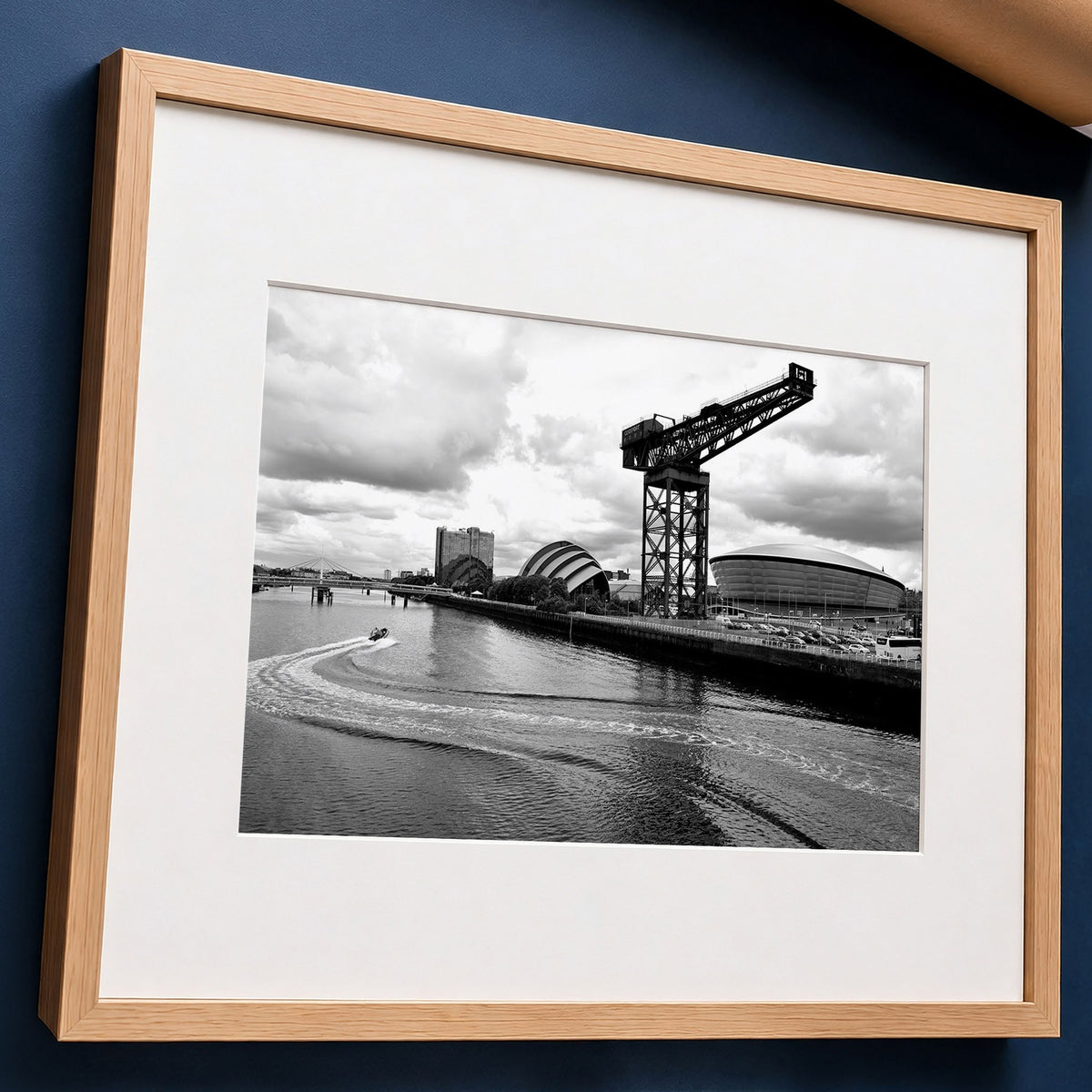 Glasgow Clydeside Landmarks Print | Black and White River Clyde Cityscape