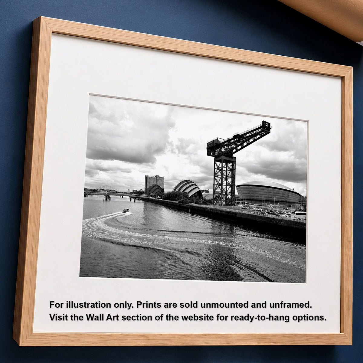 Glasgow Clydeside Landmarks Print | Black and White River Clyde Cityscape