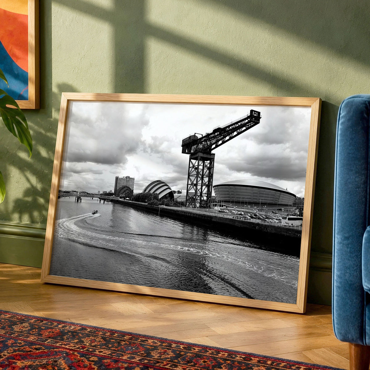 Glasgow Clydeside Landmarks Print | Black and White River Clyde Cityscape